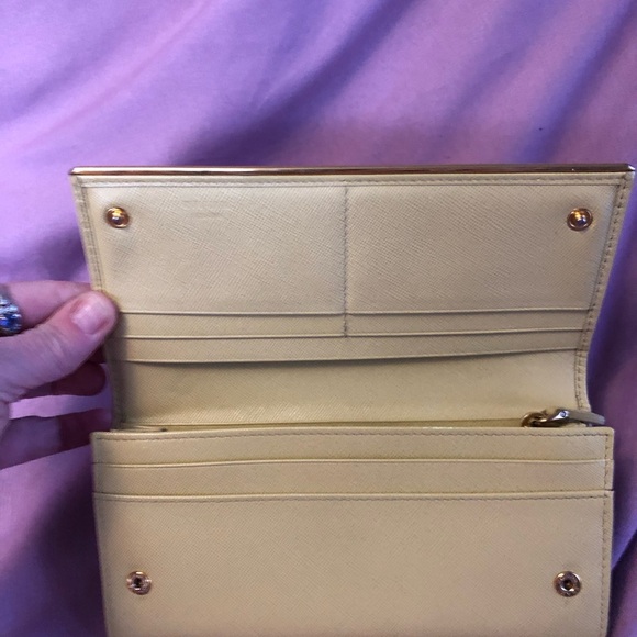 PRADA! Butter cream yellow with gold logo and trim Saffiano Leather Long Wallet - Picture 14 of 16
